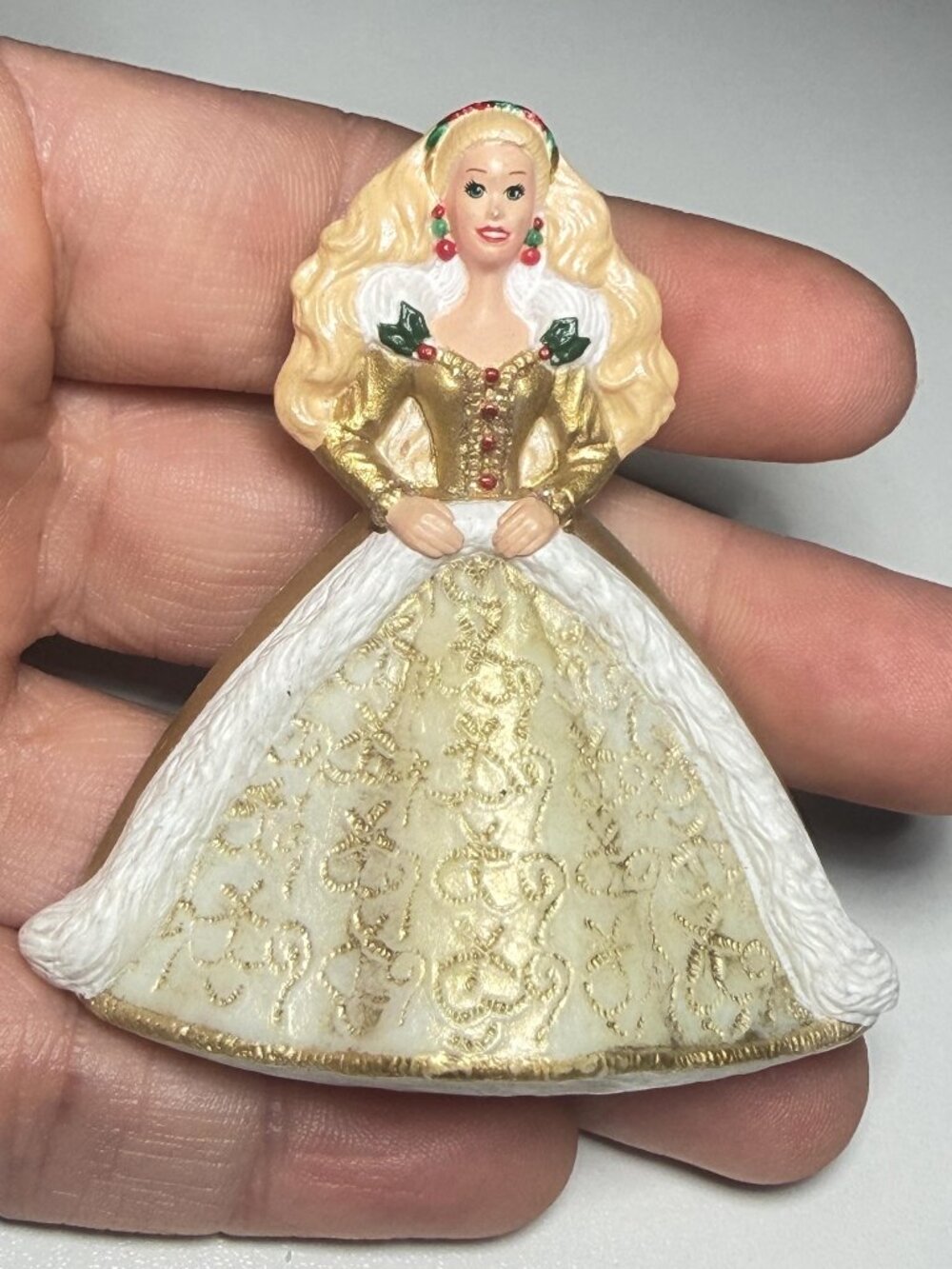 Vintage 1996 Mattel Barbie Brooch Gold Holiday Gown Christmas Pin 2.5"
